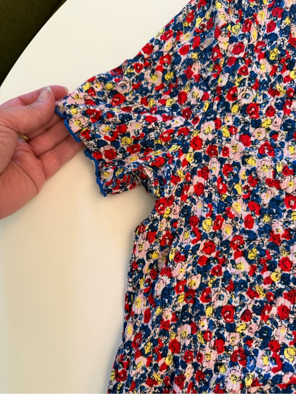 H&M Floral Ruffle-Trim Cropped Button Top - Blue/Red/Yellow - Picture 4 of 5